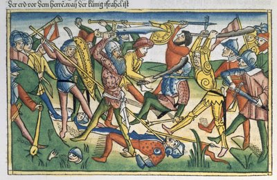 I Filistei fanno guerra contro Israele, dalla Bibbia di Norimberga (Biblia Sacra Germanaica) da German School