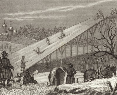 Scivolo di ghiaccio in Russia. Illustrazione per Bilder-Atlas da German School