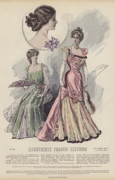 Illustrazione per Illustrirte Frauen-Zeitung (litografia a colori) da German School