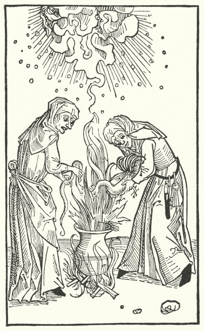 Illustrazione da un trattato di Ulrich Molitor sulle donne indovine e la stregoneria (incisione) da German School