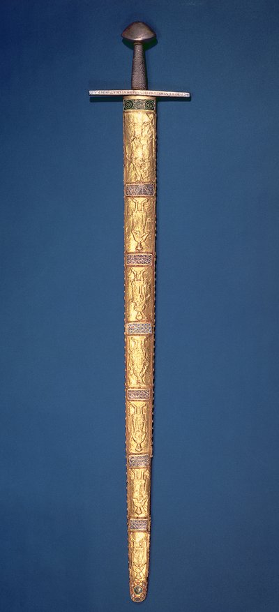 Spada imperiale degli imperatori del Sacro Romano Impero con pomolo e traversa parzialmente dorati, l