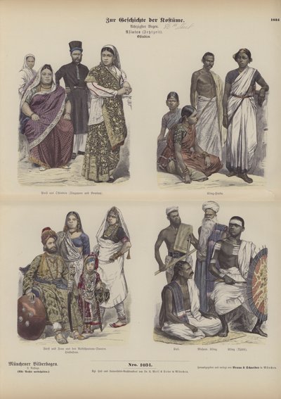 Abbigliamento indiano e asiatico (incisione colorata) da German School