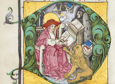 Iniziale D da Epistolae Hieronymus, lettere e trattati di San Girolamo, a cura di Adrianus Brielis da German School