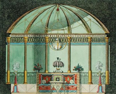 Interno di un tempio del giardino cinese, da 