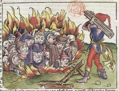 Ebrei bruciati sul rogo, da la Cronaca di Norimberga di Hartmann Schedel, 1493 da German School