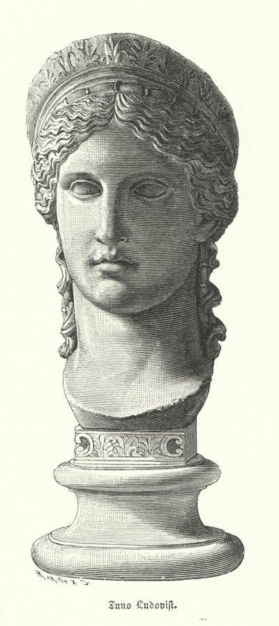 Giunone Ludovisi, testa colossale romana antica in marmo che raffigura Antonina Minore, figlia di Marco Antonio e Ottavia Minore, come la dea Giunone da German School