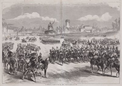 Kaiser Guglielmo I di Germania che osserva la sua armata sfilare a Longchamp, Parigi, Francia, marzo 1871 da German School