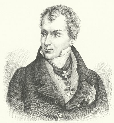 Klemens von Metternich, principe di Metternich-Winneburg, diplomatico e statista tedesco (incisione) da German School