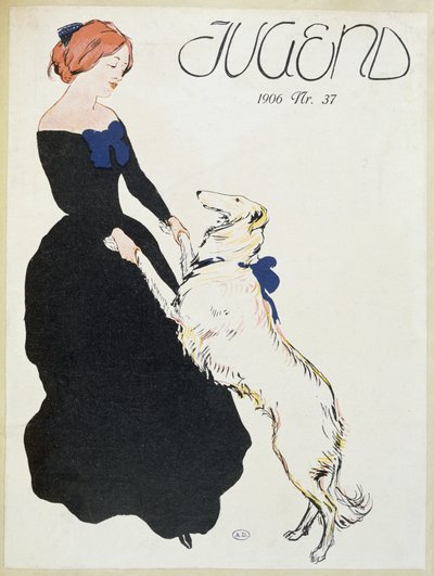 Signora con un Levriero, illustrazione da Jugend, 1906 da German School