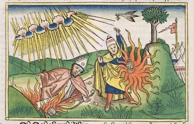 Levitico 10:1-2 Nadab e Abiu offrono fuoco profano e muoiono, dalla Bibbia di Norimberga (Biblia Sacra Germanaica) da German School