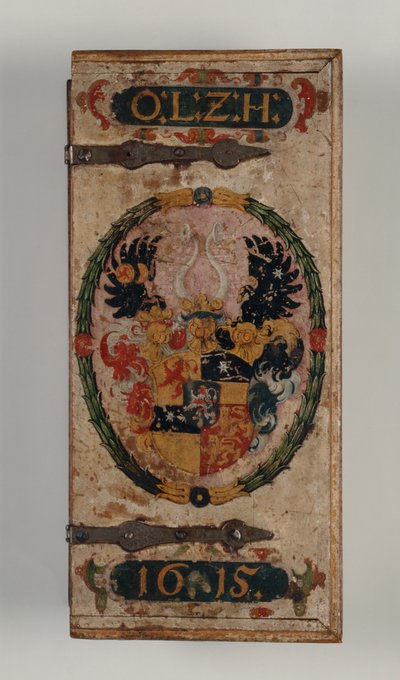 Coperchio della scatola di dardi per balestra appartenente al Principe Otto von Hesse, 1615 da German School