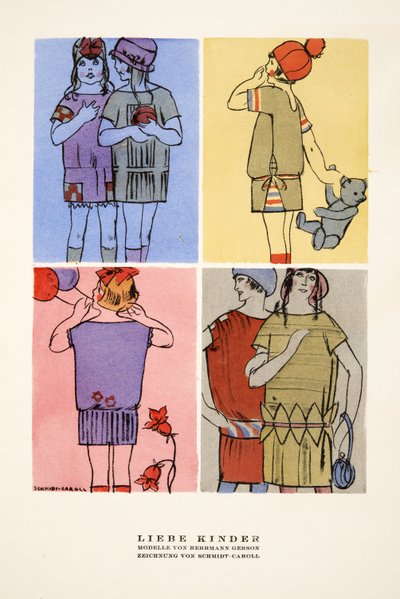 "Lieber Kinder", pubblicità per abbigliamento per bambini di Hermann Gerson, da Styl, pub.1922 (stampa a colori) da German School