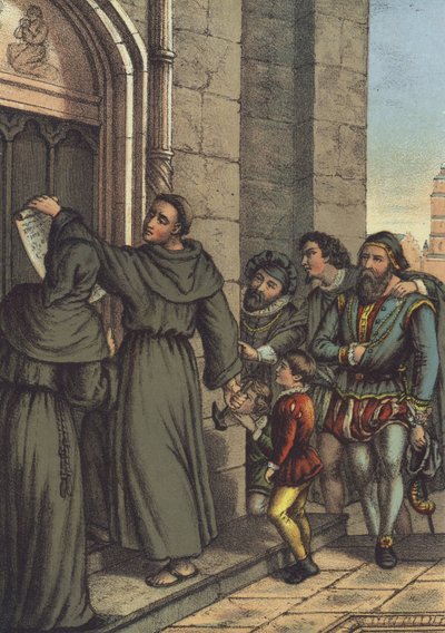 Lutero inchioda le sue 95 tesi alla porta della Chiesa di Tutti i Santi, Wittenberg da German School