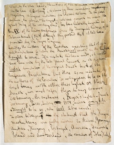 Pagina manoscritta di un articolo di Karl Marx, nel giornale International Herald, pubblicato il 25 gennaio da German School