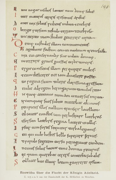 Manoscritto scritto da Hrotswitha di Gandersheim che descrive la fuga della regina Adelaide da German School