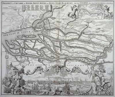 Mappa di Amburgo e dintorni, pubblicata a Norimberga da German School