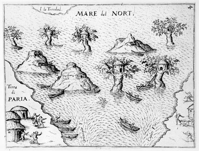 Mappa della costa della Guyana, illustrazione da Regni Guianae di G. Raleigh da German School
