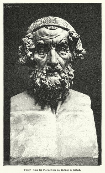 Busto di marmo di Omero, poeta greco antico da German School