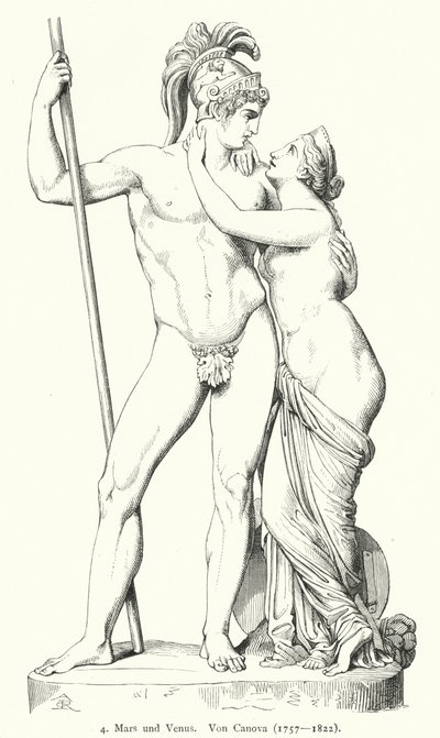 Marte e Venere, scultura in marmo dello scultore neoclassico italiano Antonio Canova (incisione) da German School