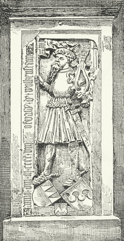 Pietra commemorativa al Duomo di Bressanone del poeta e diplomatico tedesco Oswald von Wolkenstein (incisione) da German School