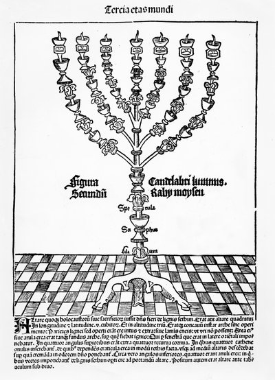 Menorah, da Liber Chronicarum di Hartmann Schedel, pubblicato a Norimberga da German School