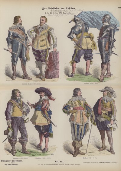 Costumi maschili della prima metà del XVII secolo (incisione colorata) da German School