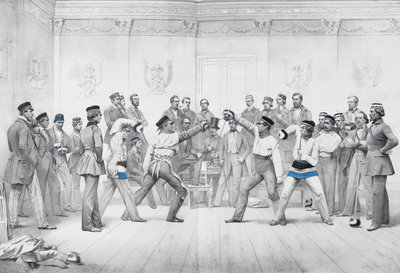 Mensuren o Membri Studenti della Società di Duello a Dresda in Uniforme Blu, Bianca e Nera da German School