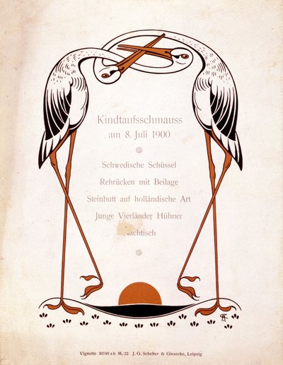 Menu per un pasto battesimale. Germania, 8/07/1900. da German School