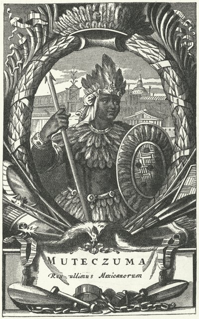 Montezuma II, imperatore azteco (incisione) da German School