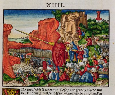 Mosè attraversa il Mar Rosso, dalla Bibbia di Lutero, c.1530 da German School