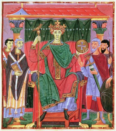 Imperatore del Sacro Romano Impero Ottone III in trono (980-1002) da German School