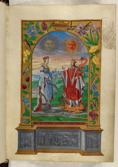 Miniatura di un Re e una Regina con pergamene, da 