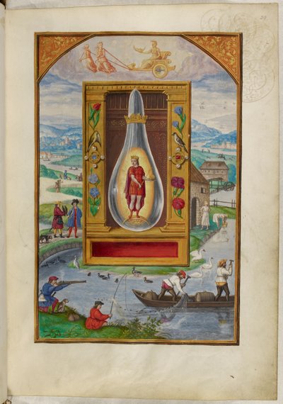Ms Harley 3469, f.29 Giovane re in una fiasca, il Quarto Trattato, da 