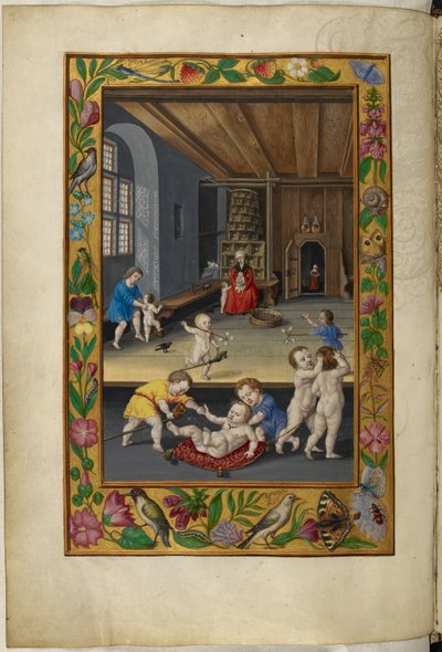 Ms Harley 3469, f.31v Bambini che giocano in una stanza, il Quinto Trattato, da 