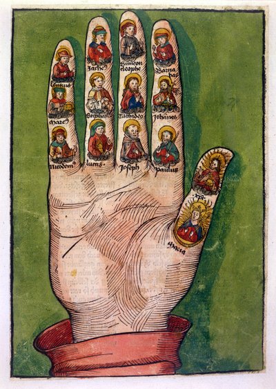Mano mistica di Brigida di Svezia che raffigura Cristo, la Vergine Maria, gli apostoli e altri, 1491 da German School