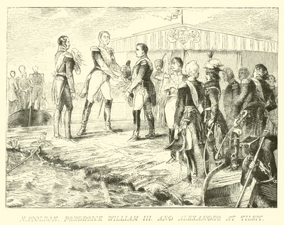 Napoleone, Federico Guglielmo III e Alessandro a Tilsit da German School
