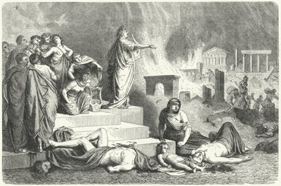 Nerone durante il grande incendio di Roma, 64 (incisione) da German School
