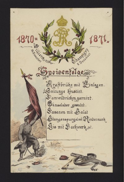 Banchetti di Capodanno tenuti dagli occupanti tedeschi a Villiers e Champigny, Parigi, 30 dicembre 1870 e 2 gennaio 1871 da German School