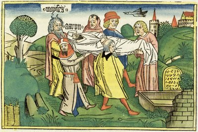 Numeri 20:22-29 Morte di Aronne, dalla Bibbia di Norimberga (Biblia Sacra Germanaica) da German School