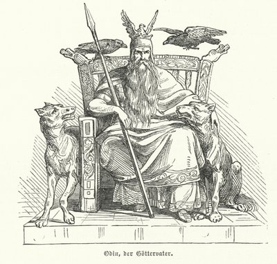 Odino, dio della mitologia norrena (incisione) da German School