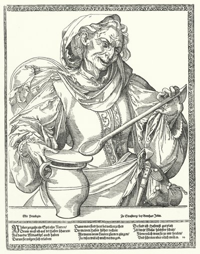 Vecchia donna con una brocca e un cucchiaio (incisione) da German School