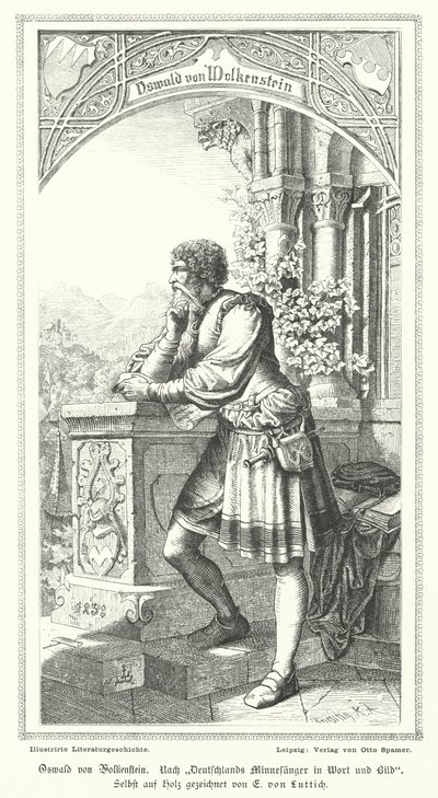 Oswald von Wolkenstein, poeta, compositore e diplomatico tedesco (incisione) da German School