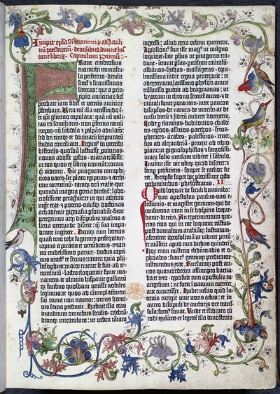 Pagina dalla Bibbia di Gutenberg, con illuminazione di Erfurt da German School