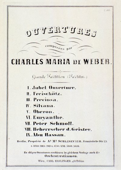 Pagina con presentazione di ouverture da varie opere di Carl Maria von Weber da German School