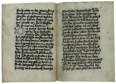 Pagine da una copia in lingua tedesca di "Mirabilia Romae, Historia et Descriptio Urbis Romae" di Pseudo-Egidio Romano, probabilmente pubblicata da Ulrich Han, Roma, circa 1475 da German School