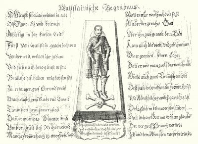Opuscolo emesso in memoria del leader militare boemo assassinato Albrecht von Wallenstein da German School