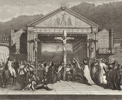Rappresentazione della Passione a Oberammergau, Baviera, Germania. Illustrazione per Bilder-Atlas da German School