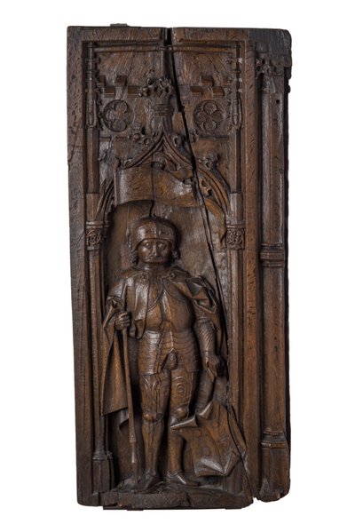 Terminale del banco raffigurante San Quirino di Neuss, 1485-1515 circa (quercia) da German School