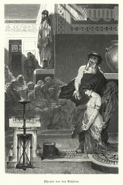 Frine, cortigiana greca antica, sotto processo per empietà, IV secolo a.C. da German School