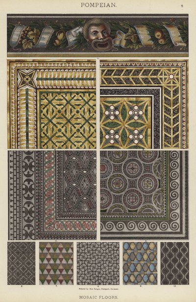 Pompeiano, Pavimenti a mosaico (litografia a colori) da German School